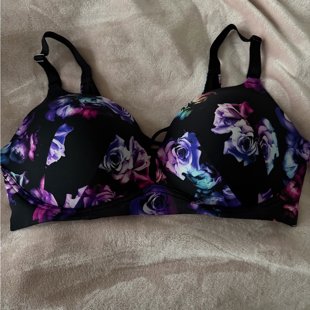 Torrid Black and Purple Floral Bra